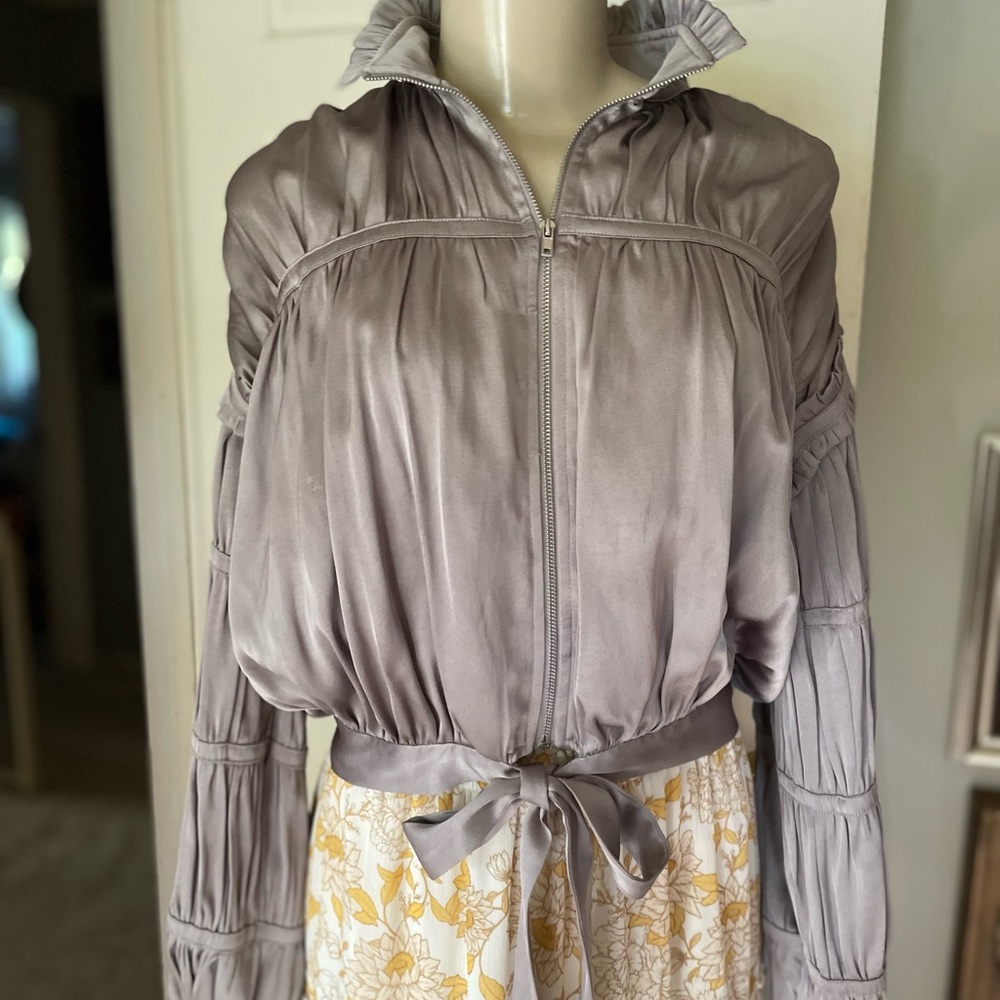 Current Air Anthropologie Metallic Silver Gray Women's Bomber Jacket XS